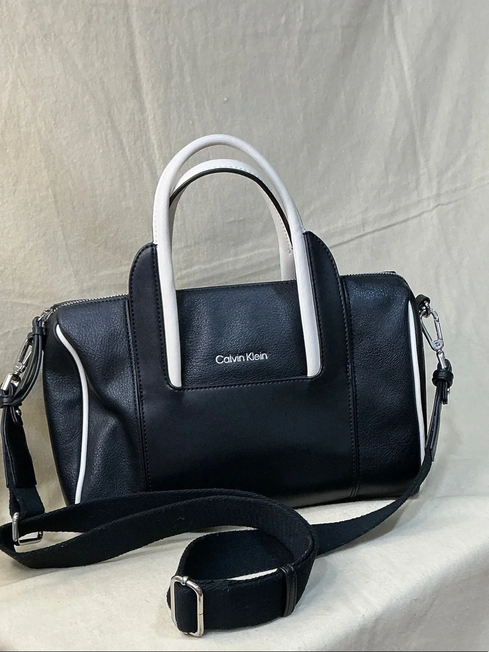 Calvin Klein Black Satchel with White Trim